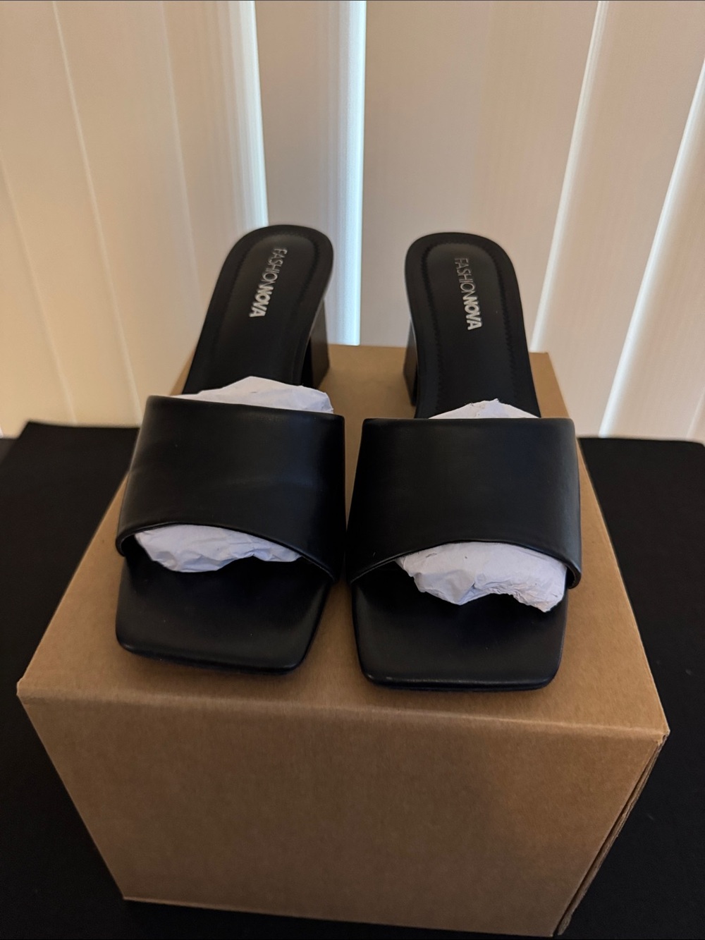 Fashion Nova Black Square Open-Toe Slide Mules